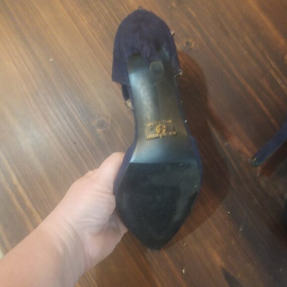 Bonnibel Navy Blue Suede-Like Ankle Strap Heels - Picture 5 of 8